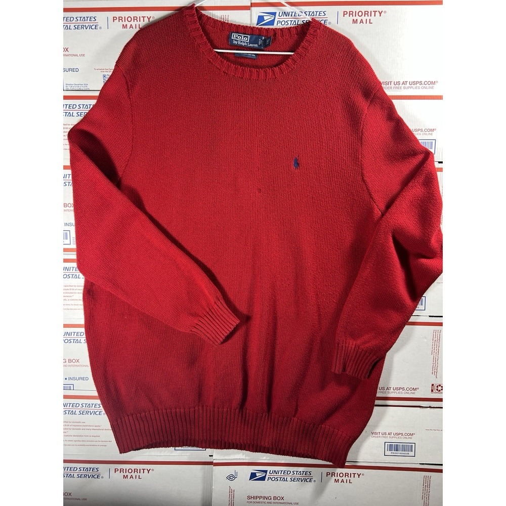 Polo Ralph Lauren Sweater Mens XLT Red Crew Neck Long Sleeve Pony Cotton Y2K‎